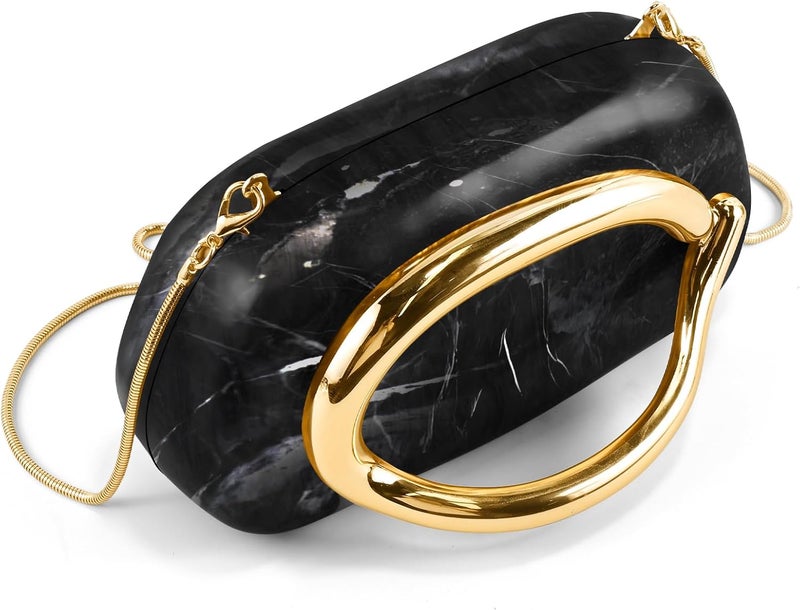 NEWROGENG Clutch Purses for Women Formal, PU Leather/Marble Acrylic Evening Bags with Chain, Trendy Metal Handle Purses 2025 - Image 2